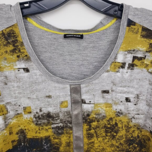 Gerry Weber Abstract Geometric Print Top  Womens Scoop Neck Gray Yellow - Picture 5 of 6